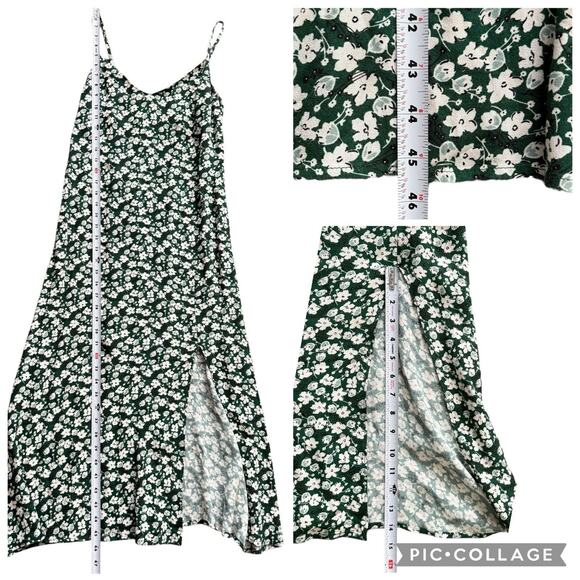 Reformation Crimini Dress Green Floral Side Slit Midi Slip Dress Women’s Size 6 - Picture 9 of 12